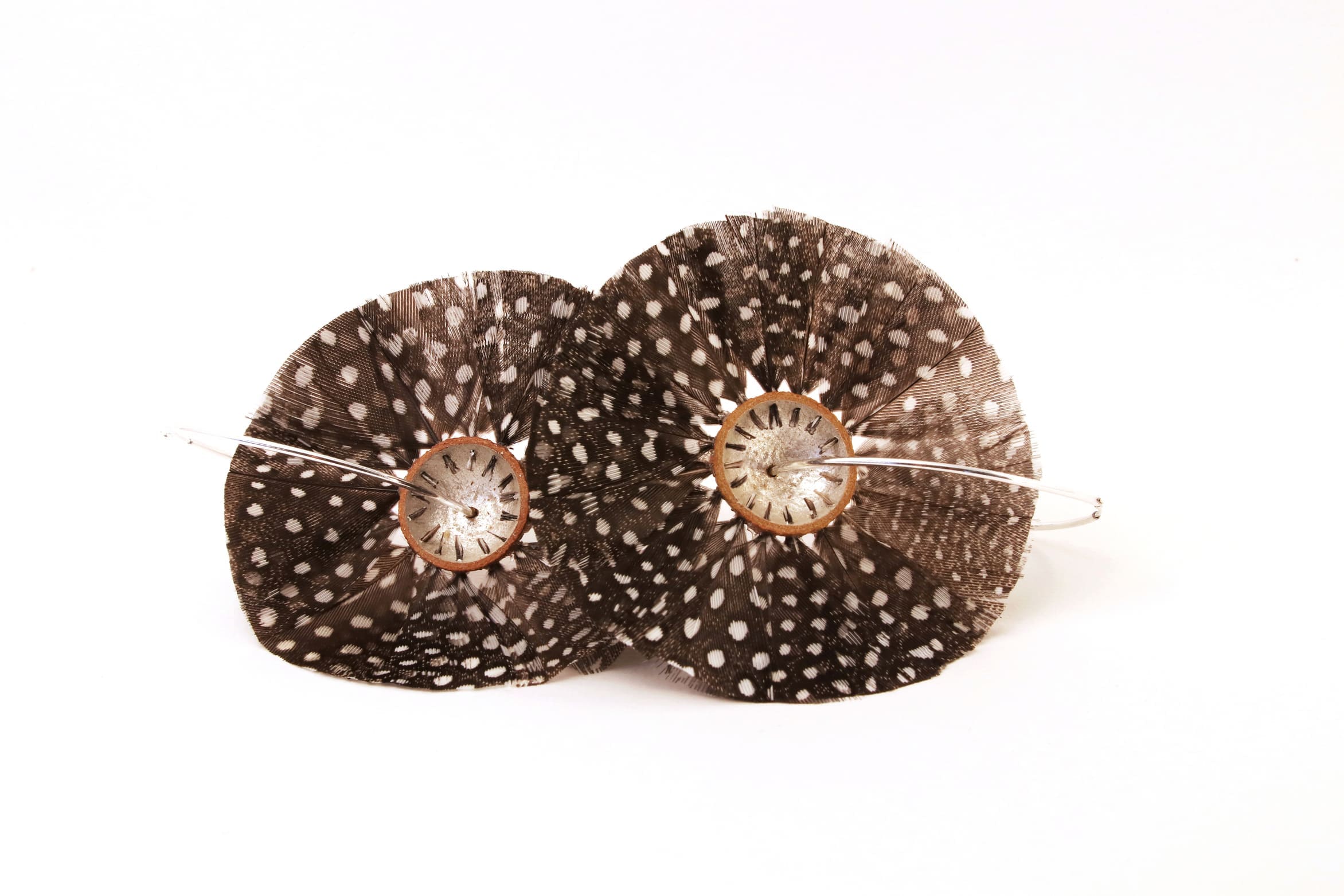 Cupules, feuilles d'argent et plumes de pintade